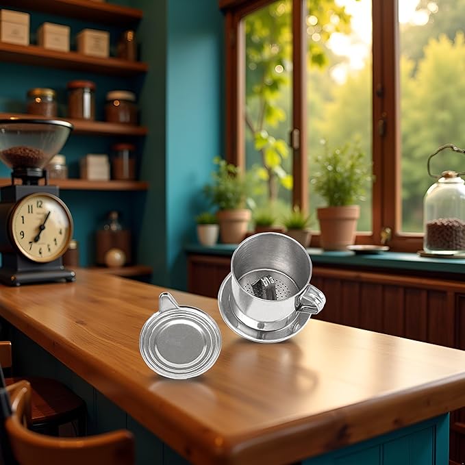 1 Set Silver Vietnamese Coffee Filter Stainless Steel Coffee Pot Drip Infuse Cup Brewing Teapot No Need Paper Drip Pot Machine Attractive Processing, Reusable Filters