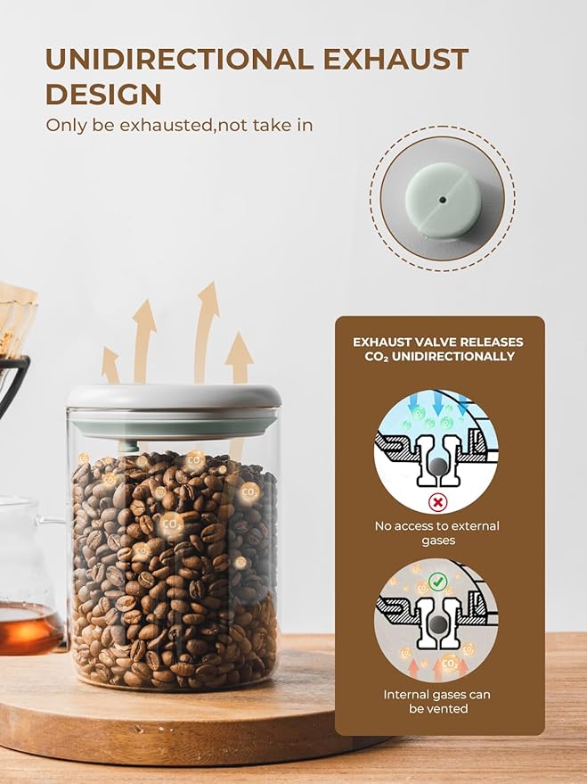 Coffee Bean Container Airtight Storage Containers Pop Up Canister High Borosilicate Glass Jar Air Tight Containers for Coffee 300g 900ml*2 Gray