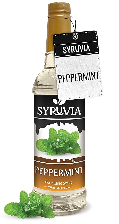 Syruvia Peppermint Syrup for Coffee, Flavored Syrup for Drinks, Lattes, and Desserts – 25.4 fl oz