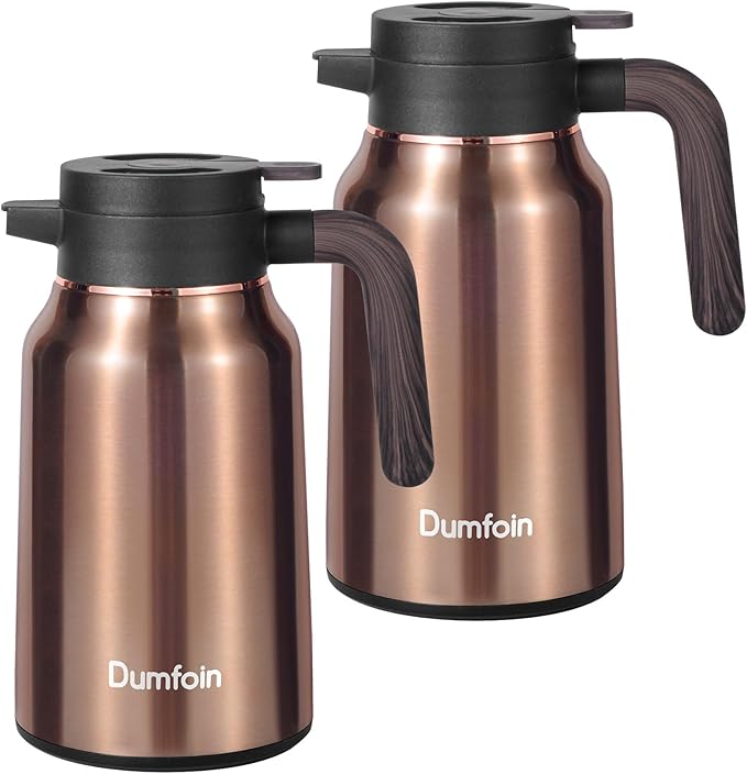 Carafes for Hot Liquids 51 oz - 12 Hour Stainless Steel Thermal Coffee Carafe-Insulated Coffee Carafes For Keeping Hot/Cold Coffee, Tea, Water, 1.5 Liter Beverage Dispenser(2 Gold)