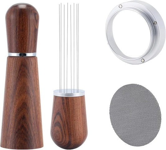 51mm Espresso Accessories Kit,316 Stainless Steel WDT Tool Espresso,Dosing Funnel and Puck Screen Set，Espresso Distribution Tool,Espresso Coffee Stirrer for Barista