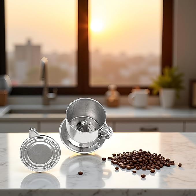 1 Set Silver Vietnamese Coffee Filter Stainless Steel Coffee Pot Drip Infuse Cup Brewing Teapot No Need Paper Drip Pot Machine Attractive Processing, Reusable Filters