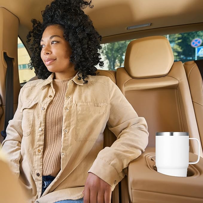 VEGOND 20 oz Tumbler Bulk with Handle Lid and Straw, Stainless Steel Insulated Travel Coffee Mug Set, Spill Proof Double Wall Metal Tumblers Cups, New White 12 Pack