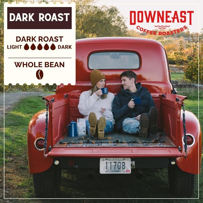 Downeast Coffee Roasters Whole Bean Coffee - Dark Roast, 100% Arabica Coffee - Bold, Syrupy, Bittersweet Toffee Notes - Kenya, Central and South American Highlands (2 lb Bag, Pack of 6))