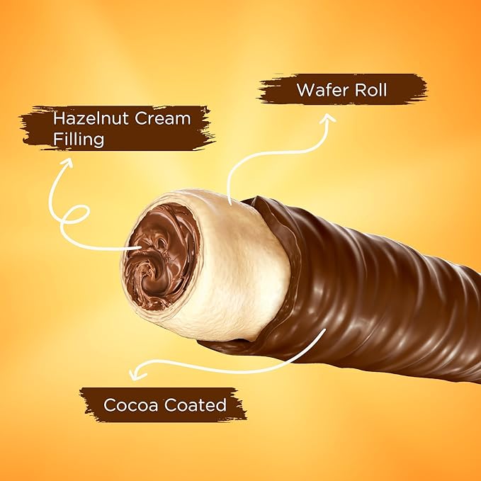Snack Break Hazelnut Wafer Rolls, Rolled Wafer Cookies, Cocoa Coated Delicious Snack, Individually Wrapped, Crunchy Sticks for On-the-Go, Coffee, Tea, 24 Count (Pack of 3)