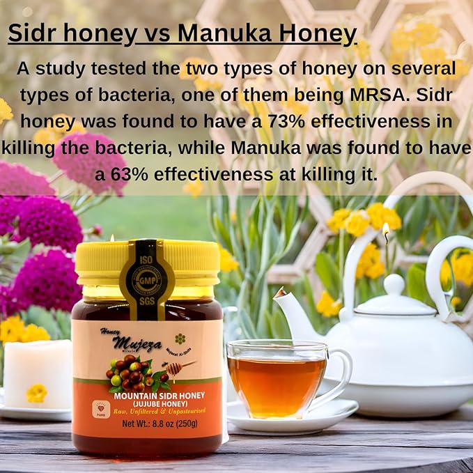 Authentic Mountain Sidr Honey - Jujube, Equal to Manuka Effectiveness Gluten Free 100% Natural Raw Liquid Honey (250g / 8.8oz)