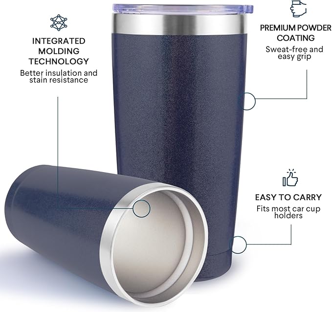 Volhoply 20oz Stainless Steel Tumbler with Lid and Straw,Double Wall Insulated Travel Iced Coffee Mug Fits Car Cup holder,Powder Coated Cups for Hot and Cold Drinks,Gifts for Women Men（Navy,1 Set）