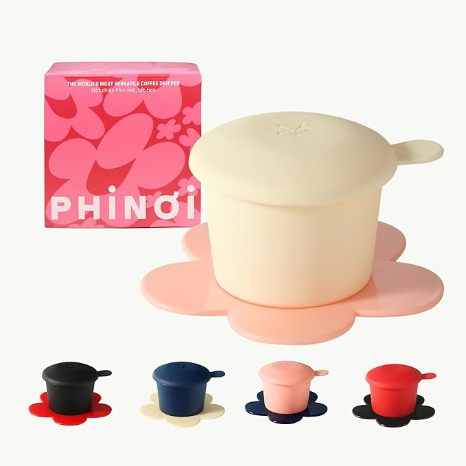 – Vietnamese Coffee Dripper – MIX COLORS – Pour Over Coffee Maker with Flower Design – Reusable Coffee Filter for Sustainable Brewing (Ivory + Pink)