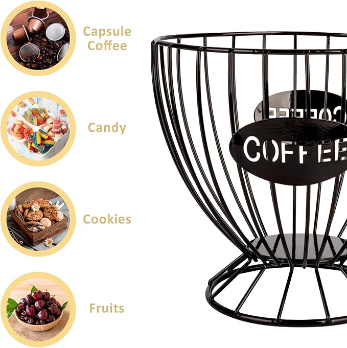 Stainless Steel Cup Coffee Basket pods holder Sturdy for Home or Office Kitchen Counter Organizer Espresso Capsule (Coffee Cup Shape BLACK)