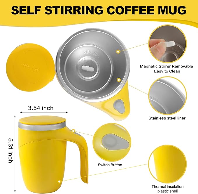Automatic Magnetic Stirring Coffee Mug, Rotating Home Office Travel Mixing Cup，Funny Electric Stainless Steel Self Mixing Coffee Tumbler, Suitable for Coffee, Milk, Cocoa and Other Beverages