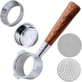 51mm Bottomless Portafilter with 3 Ears – Includes Magnetic Dosing Funnel, Etched & Sintered Filter Screens, Double Shot Basket, Stainless Steel Holder with Redwood Handle, Fits DeLonghi51mm Machines