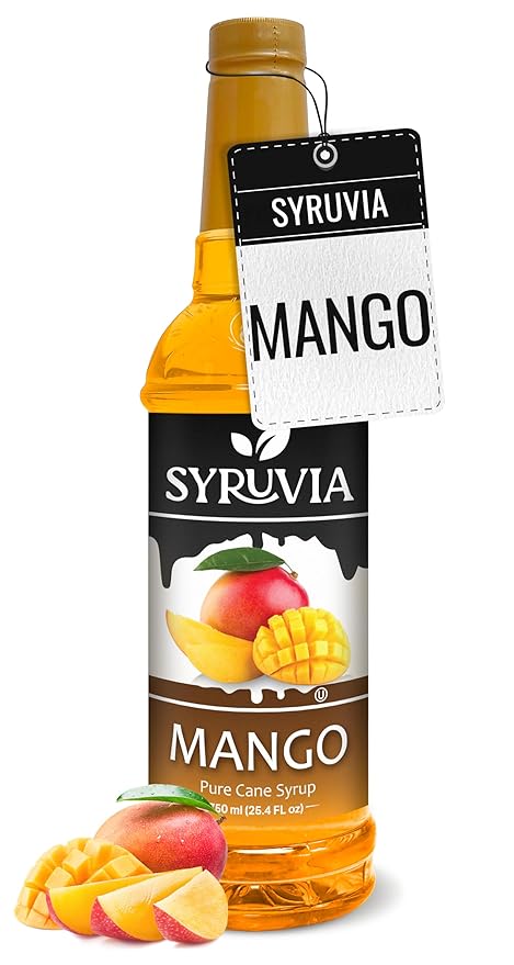 Syruvia Mango Syrup, Flavored Syrup for Drinks, Cocktails, Lemonades, Iced Teas, and Desserts – 25.4 fl oz
