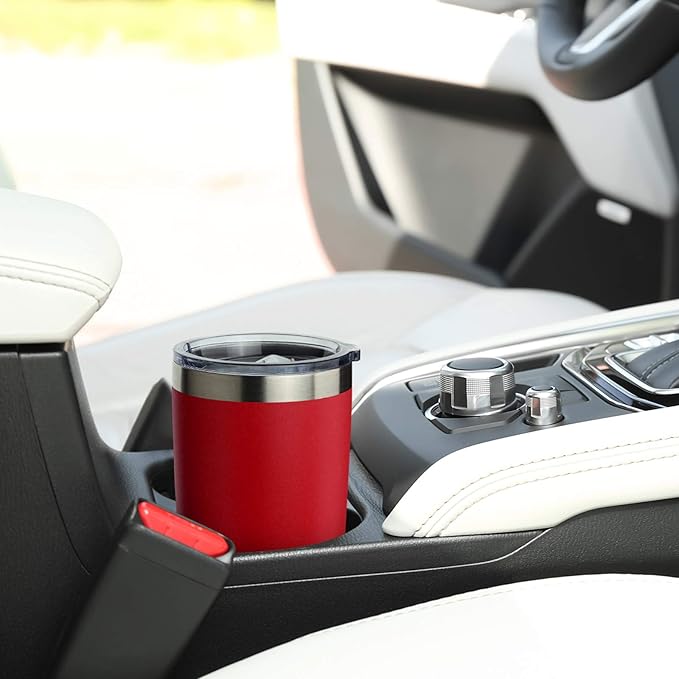 COMOOO 20oz Double Wall Vacuum Insulated Travel Mug, Stainless Steel Tumbler with Lid and Straw Durable Powder Coated Insulated Coffee Cup for Cold & Hot Drinks (Red, 2 pack