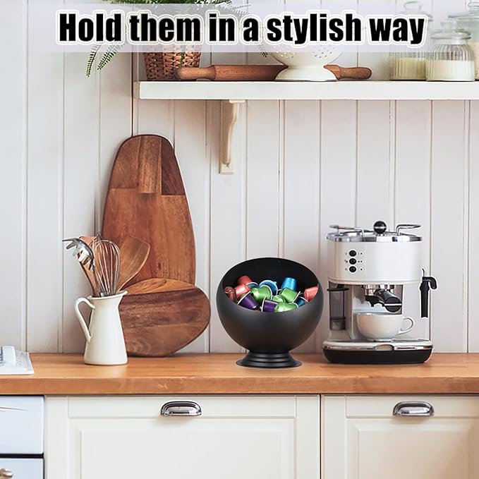 ELLDOO Coffee Pod Holder, Black Metal Coffee Pod Storage for K Cup Nespresso Vertuo Keurig, Creamer Organizer Candy Bowl Fruit Snacks Jar for Countertop Kitchen Breakroom