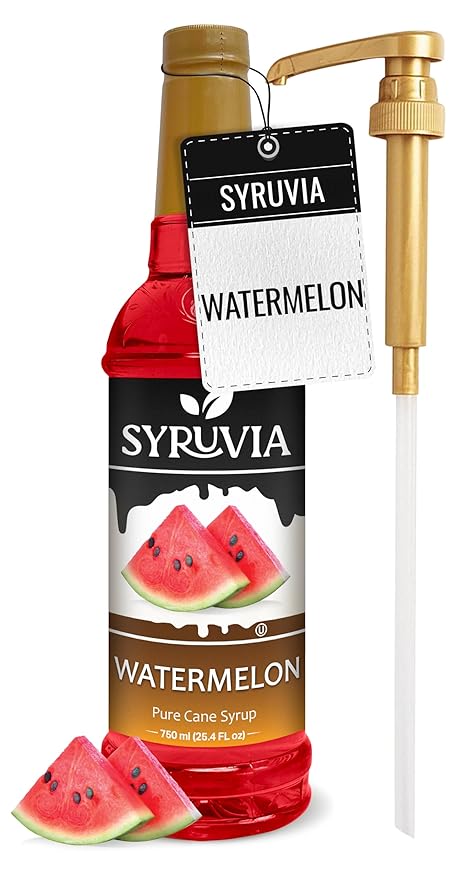 Syruvia Watermelon Syrup, Flavored Syrup for Drinks, Cocktails, Lemonades, Iced Teas, and Desserts – 25.4 fl oz, With Pump