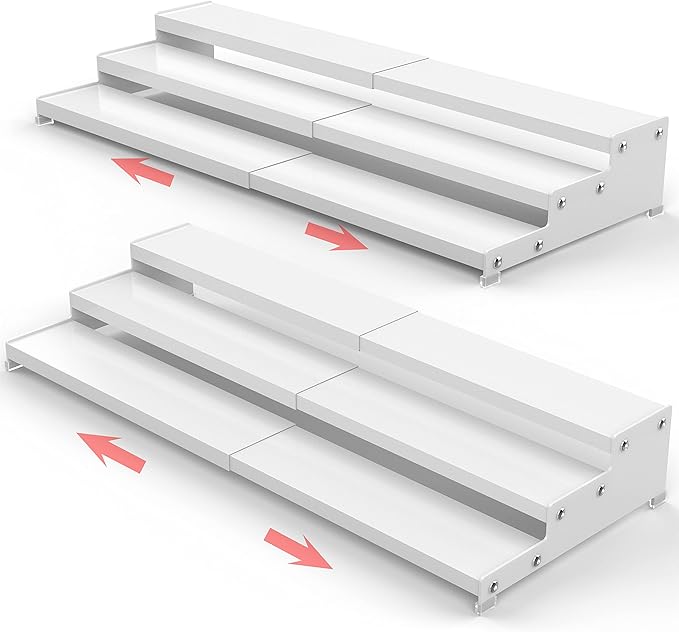 Spice Rack Organizer for Cabinet, 3 Tier Expandable Spices Storage, Great for Kitchen Cabinets, Cupboard,Pantry and Countertop More 2 Packs/White