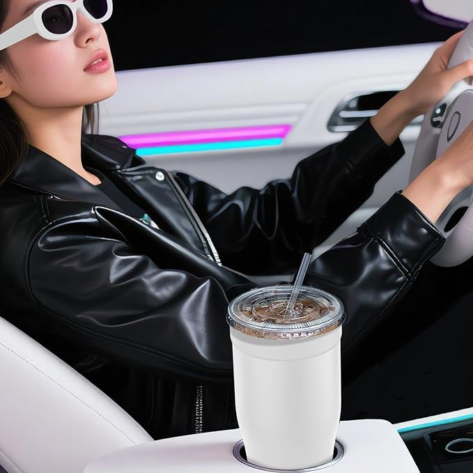 Universal Iced Coffee Sleeve - Insulated Double Wall Reusable Stainless Steel Holder Sleeves Insulator for Cold Drinks Fits Small Medium Large To Go Cups Gifts for Men Women Him Her (White)