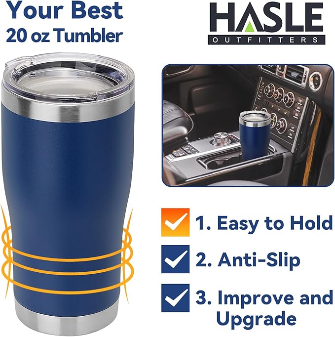 HASLE OUTFITTERS 20 oz Tumbler Bulk, Stainless Steel Tumblers with Lid, Vacuum Insulated Tumbler, Double Wall Powder Coated Cup, coffee mugs, Navy Blue, 1 Pack