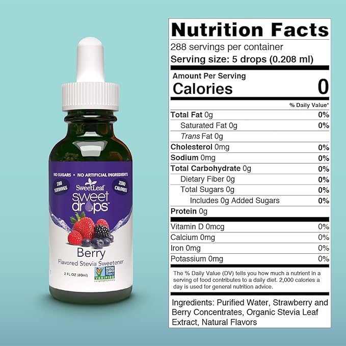 SweetLeaf Stevia Sweet Drops Berry - Liquid Stevia Drops Sweetener, Zero Calorie, Non-GMO Flavored Stevia Liquid Sugar Substitute for Sugar-Free Sodas, Mixed Drinks, Iced Tea, 2 Fl Oz (Pack of 2)