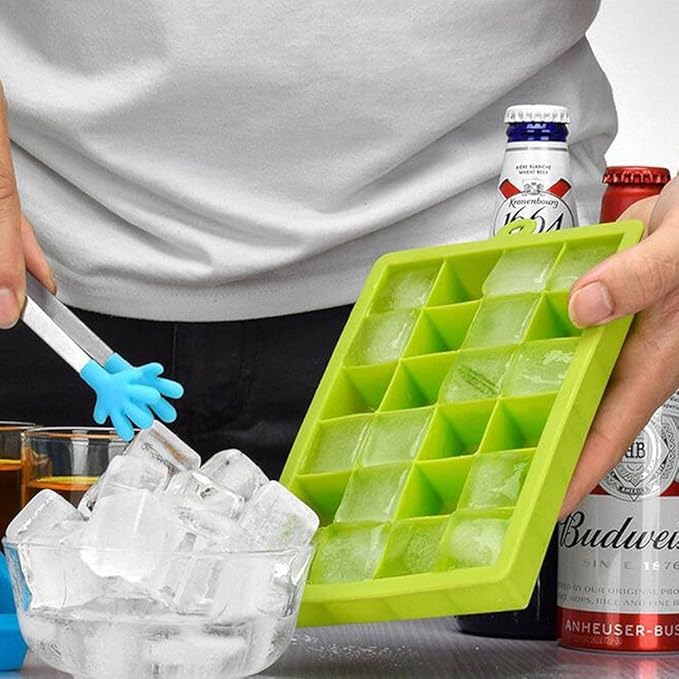 Ice Cube Tray, Silicone Square Ice Trays Easy Release Stackable Ice Cube Mold with Removable Lid, 24 Cavity (2 Pack, Green)