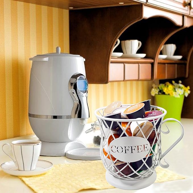 Coffee Pod Holder Mug Shape Multi Use K Cup Holder Coffee Station organizer Storage Wire Basket Food Storage for Counter Coffee Bar White