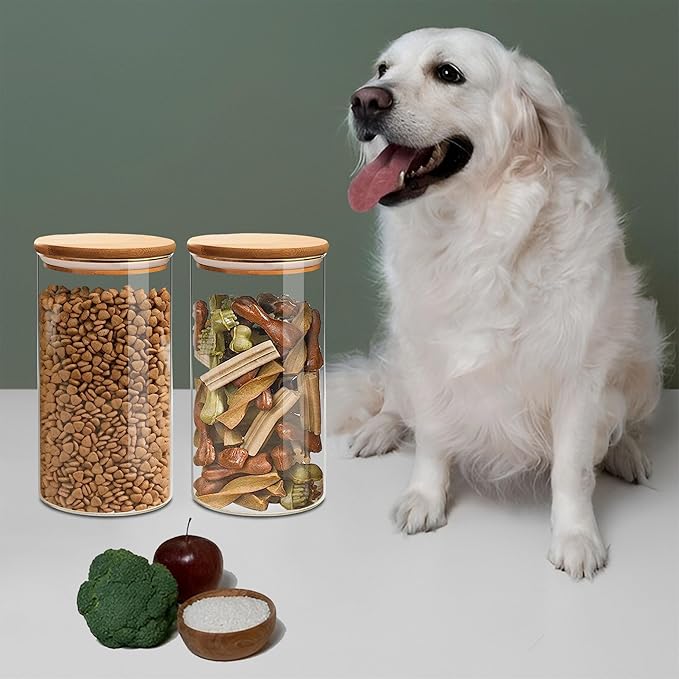 1.5 Qt Round Glass Storage Containers with Lids, Clear Food Storage Container Jar with Sealing Bamboo Lid for Noodles Flour Cereal Rice Sugar Tea Coffee Beans, Round Set of 3