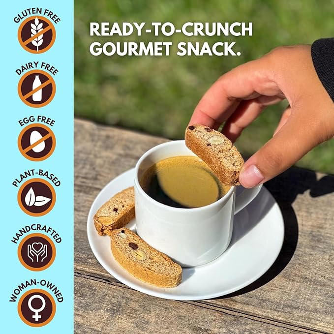 Tutti Gourmet Gluten Free Chocolate, Almond & Cinnamon Biscotti, 9.9 oz (283g) Resealable Cookie Bag - Vegan and Halal Snacks