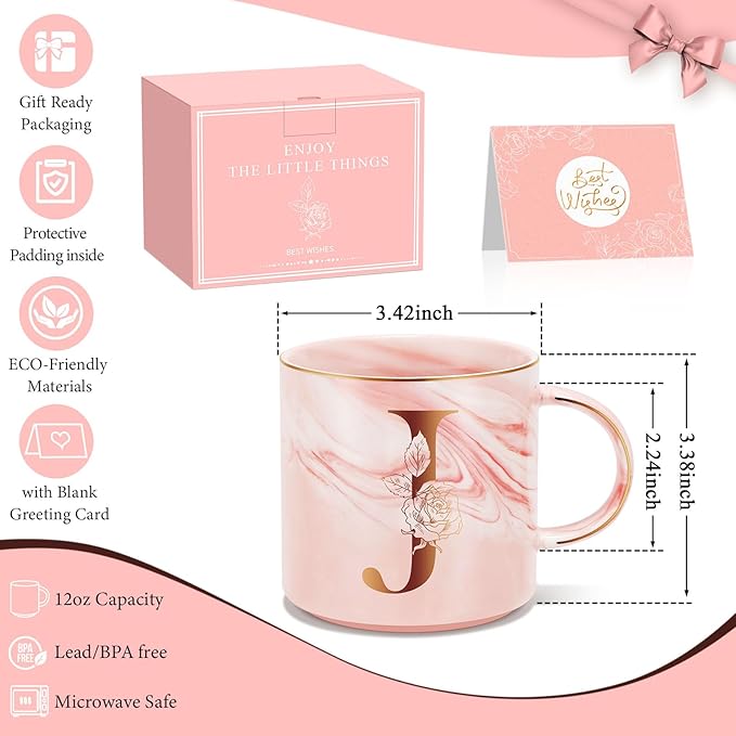 Personalized Gifts for Women Coffee Mug, Initial Customized Gift Monogrammed A-Z Coffee Mug 12 OZ, Christmas Anniversary Birthday Gifts for Women Mom Grandma Friend Sister Wife(J)