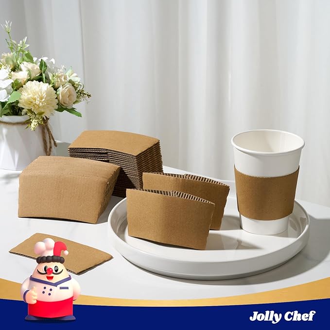 JOLLY CHEF 500 Pack Paper Coffee Cups Sleeves, Brown Sleeves for 10, 12, 16, 20 oz Disposable Paper Cups