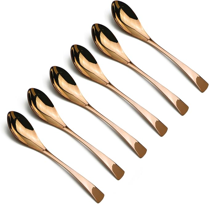 8 Inches 18/10 Stainless Steel Dessert Spoon, Mirror Finished Rose Gold, Set of 6
