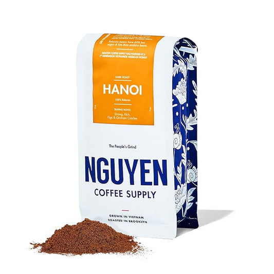 Nguyen Coffee Supply - Hanoi Robusta: Dark Roast Premium Ground Coffee Beans, Vietnamese Single Origin, Direct Trade, Low Acid with High Caffeine Content, Roasted in Brooklyn [12 oz Bag]