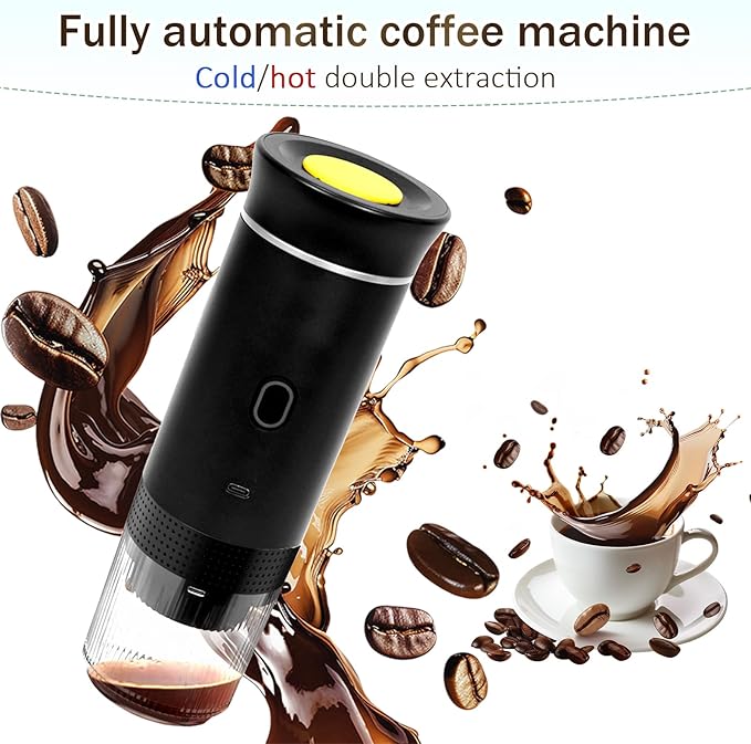 3-in-1 Portable Coffee Maker, Self-Heating Espresso Machine, USB Rechargeable Travel Coffee Maker, Compact for Office, Travel, Camping - Black