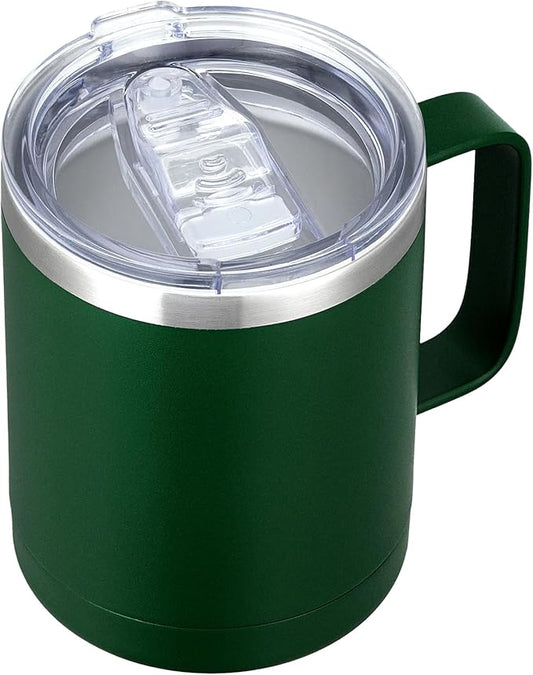 MEWAY 12oz Coffee Mug With Handle and Sliding Lid,Stainless Steel Travel Tumbler Cup with Handle,Double Wall Vacuum Insulated Camping Cup for Hot & Cold Drinks Tea (Forest Green,Set of 1)