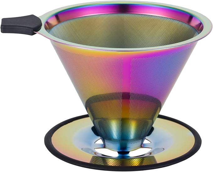 Pour Over Coffee Dripper INSINTAR Reusable Stainless Steel Coffee Filter Paperless Metal Coffee Strainer Single Cup Coffee Maker 1-4 Cup for Camping,Travel,Office and Home(Titanium Iridescent)
