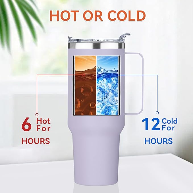 HASLE OUTFITTERS 40 oz Stainless Steel Tumbler with Handle, Vacuum Insulated Tumblers Bulk, Reusable Double Wall Travel Coffee Mug, Durable Powder Coated Water Bottle(Purple, 1)
