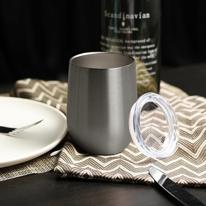 DOMICARE Stainless Steel Wine Tumbler Bulk with Lid, Personalized Insulated Tumblers Set, 12oz Travel Coffee Cups Pack of 8, ss steel