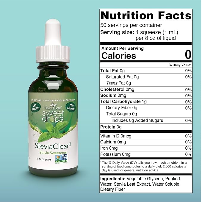 SweetLeaf Sweet Drops- Flavored Stevia Liquid Sweetener, Organic Stevia Extract, Zero Calorie, Gluten Free, Keto Friendly, Non GMO, Natural Flavor, Sugar Alternative- Stevia Clear, 2 Fl Oz (Pack of 2)