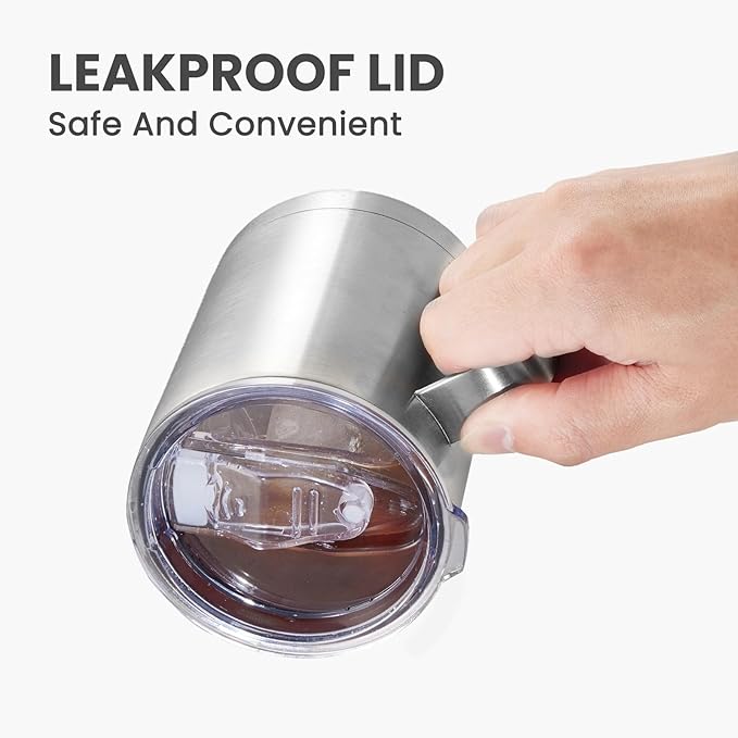 MEWAY 12oz Coffee Mug With Handle,Stainless Steel Insulated Travel Tumblers With Sliding Lid,Double Wall Vacuum Camping Cup for Hot & Cold Drinks Tea (Sliver,Set of 1)