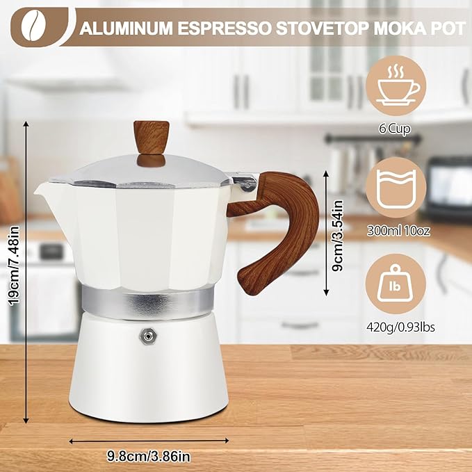 Aluminum 6 Cup 300ml Moka Pot Express Coffee Maker Stovetop Espresso Colorful Coffeemaker Italian Classic Style Brewing Greca Cafe Mocha Machine for Cafeteras Lover Camping Travel and Home Use 10oz