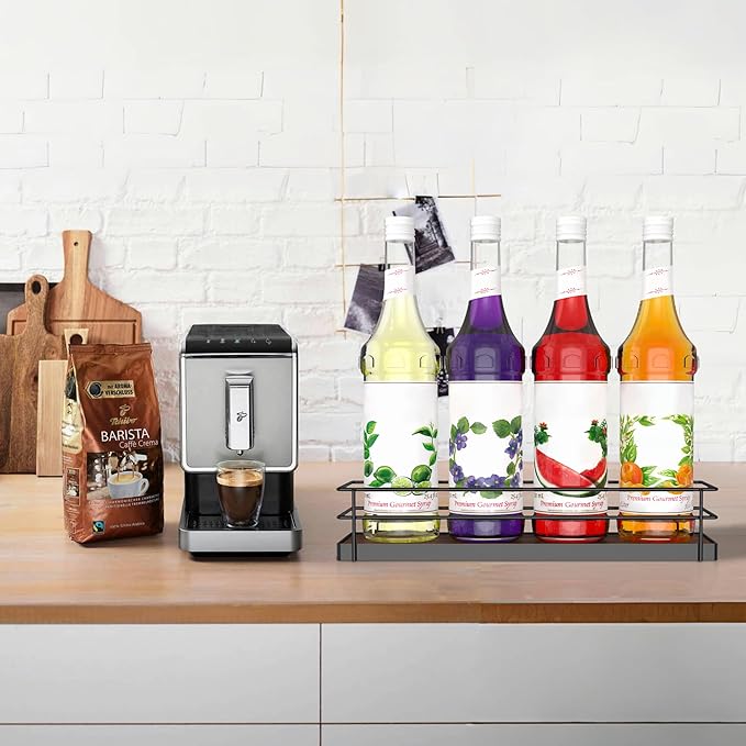 Alyoen Coffee Syrup Rack Organizer, Syrup Holder Stand for Coffee Bar, 4 Bottles Small Coffee Bar Organizer Shelf, Coffee Station Organizer for Countertop Wine, Liquor