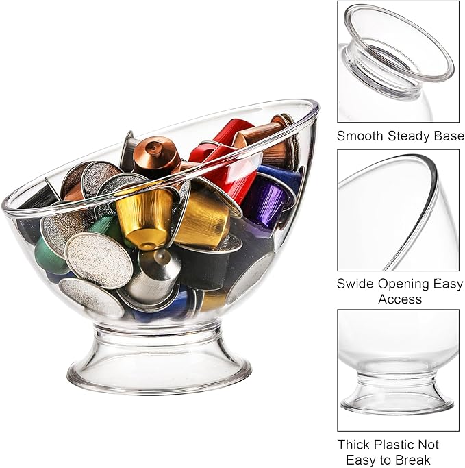 Frcctre 2 Pack Coffee Pods Holder, Plastic K Cup Holder Coffee Capsule Pods Storage Container Creamer Organizer, Round Serving Bowl Candy Dish Fruit Salad Bowl