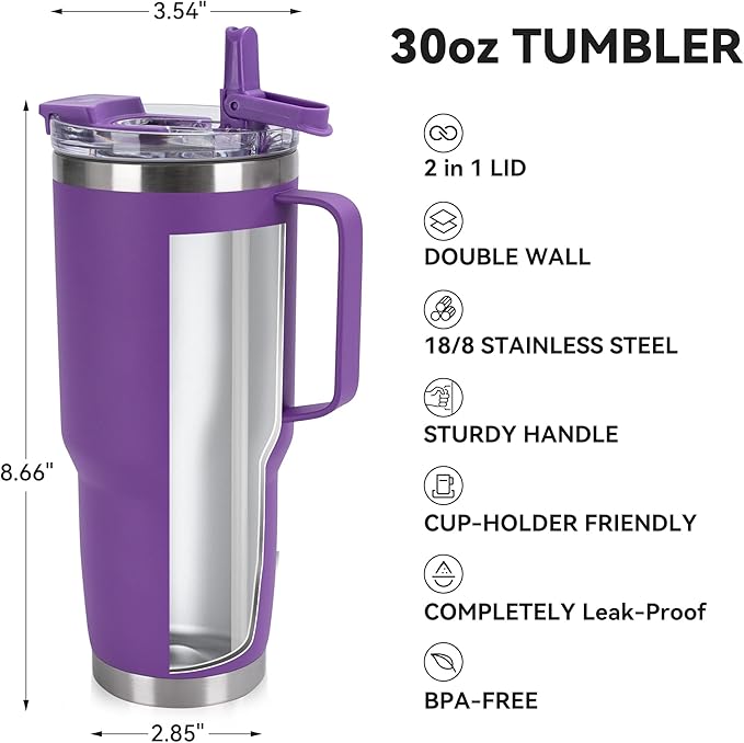 HASLE OUTFITTERS 30oz Tumbler Bulk with Handle, Insulated Travel Coffee Mug Set with Handle Leak-Proof Double Wall Stainless Steel Vacuum Tumblers Pack Metal Cup for Hot and Cold Drink