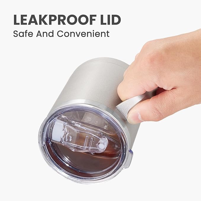 MEWAY 12oz Coffee Mug With Handle 8 Pack Bulk,Stainless Steel Insulated Travel Tumblers With Sliding Lid,Double Wall Vacuum Camping Cup for Hot & Cold Drinks Tea (Cold Grey,Set of 8)