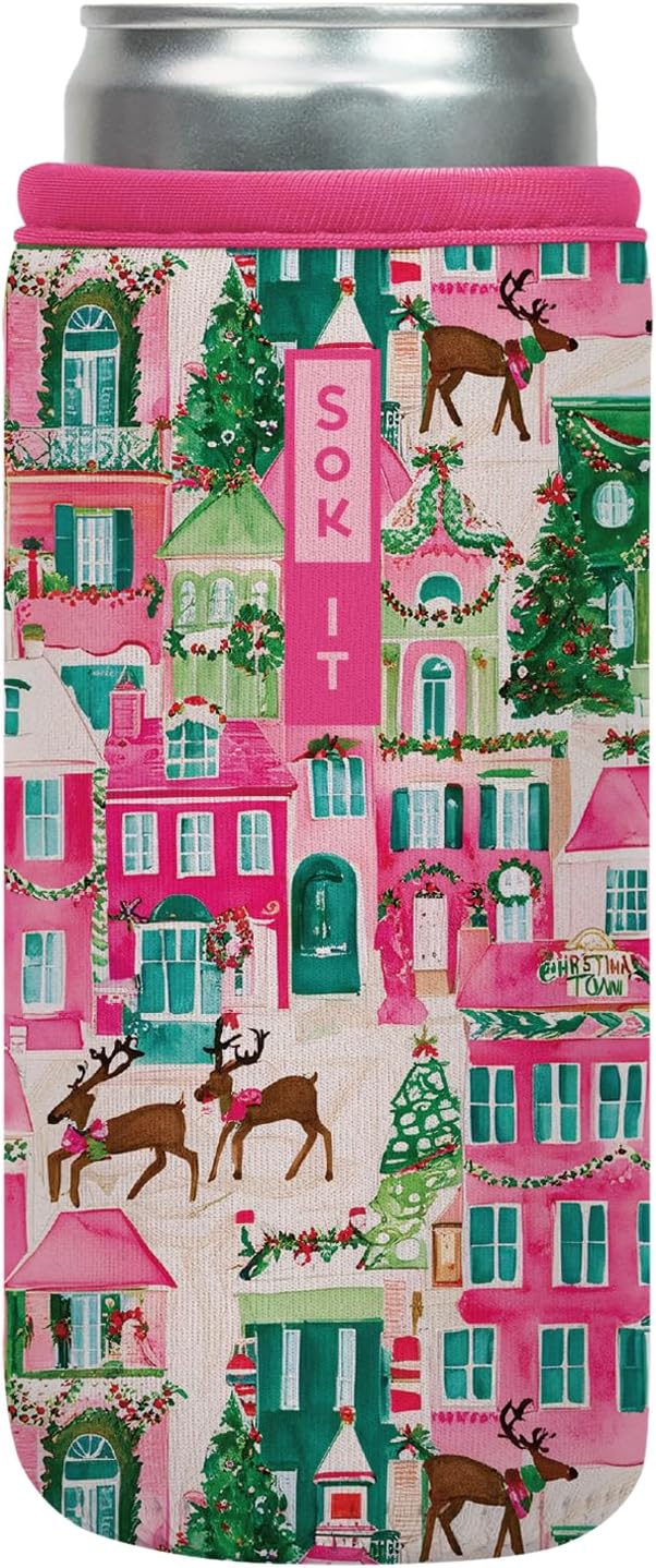 Sok It CanSok Sleeve for Beer & Soda Insulated Neoprene Cover (Sugarplum Street, 12oz Slim Can Sleeve)