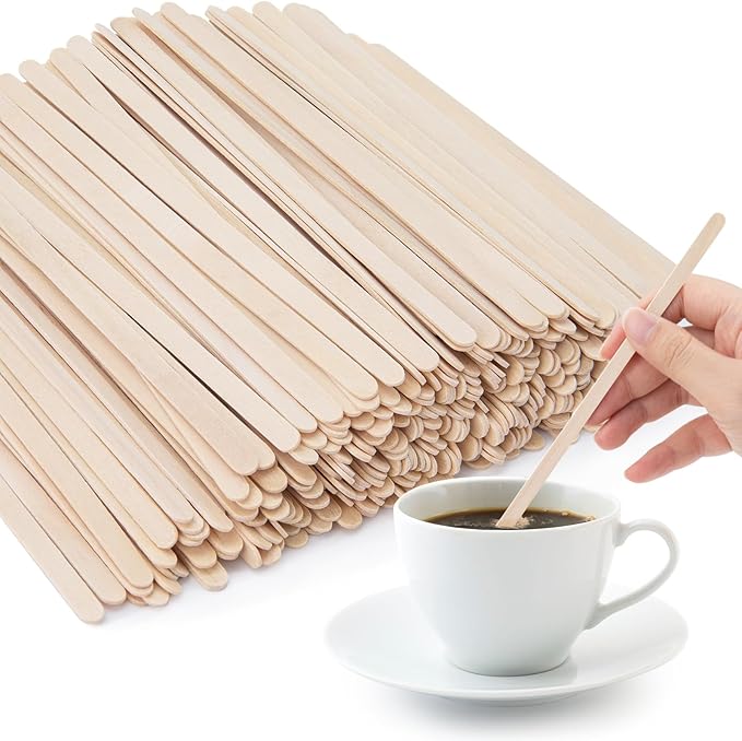 WISYOK 1000 PCS Coffee Stirrers, 5.5 Inch Premium Birch Wood Sticks, Smooth Round Ends, Splinter-Free Disposable Stir Sticks for Coffee, Cocktails, Office, Home, Coffee Bars