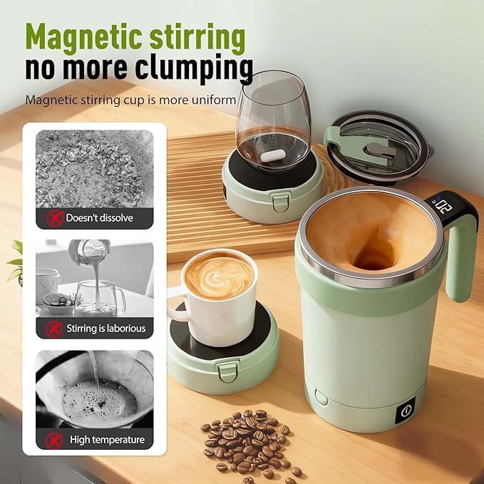 Automatic Magnetic Stirring Coffee Mug, 2025 Upgraded Detachable Base Self-Stirring Mug, Auto Stirring Mugs with Lid Handle, Smart Mixing Cup for Coffee, Chocolate, Milk, Tea (Purple)