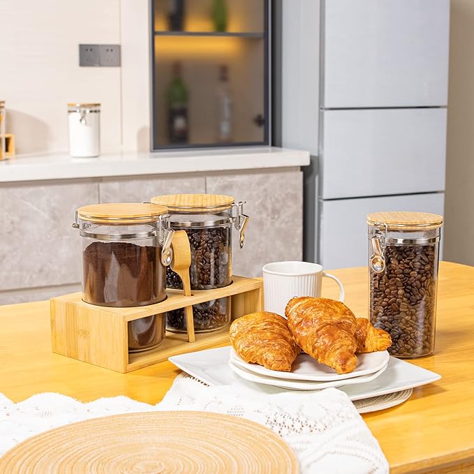 Yangbaga Coffee Container for Ground Coffee,2×58OZ Storage Containers with Shelf & Scoop,Plastics Airtight Coffee Canisters for Ground Coffee Bean,Food Storage Jars for Kitchen,Nuts,Tea,Sugar