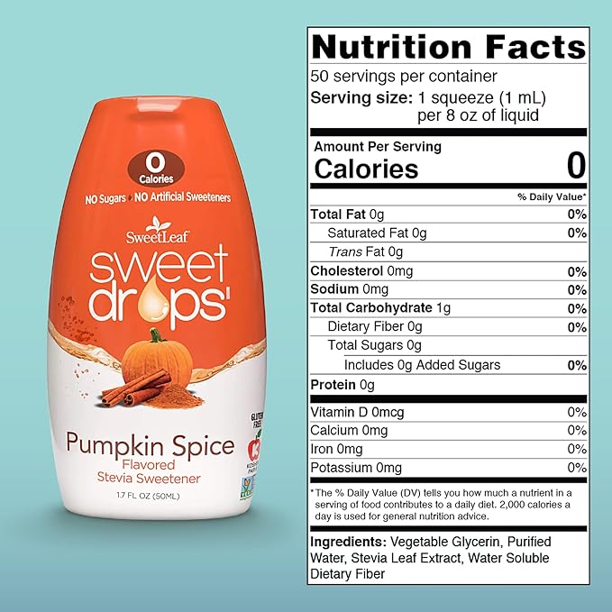 SweetLeaf Sweet Drops - Flavored Stevia Liquid Sweetener, Stevia Extract, Zero Calories, Gluten Free, Keto Friendly, Non GMO, Natural Flavor, Sugar Alternative - Pumpkin Spice, 1.7 Fl Oz (Pack of 2)