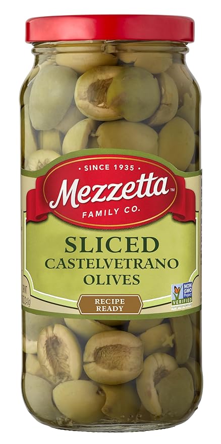 Mezzetta Sliced Castelvetrano Olives| Non-GMO, Gluten Free, Keto Vegetarian | 8.25 Ounces Drained Weight (Pack of 2)