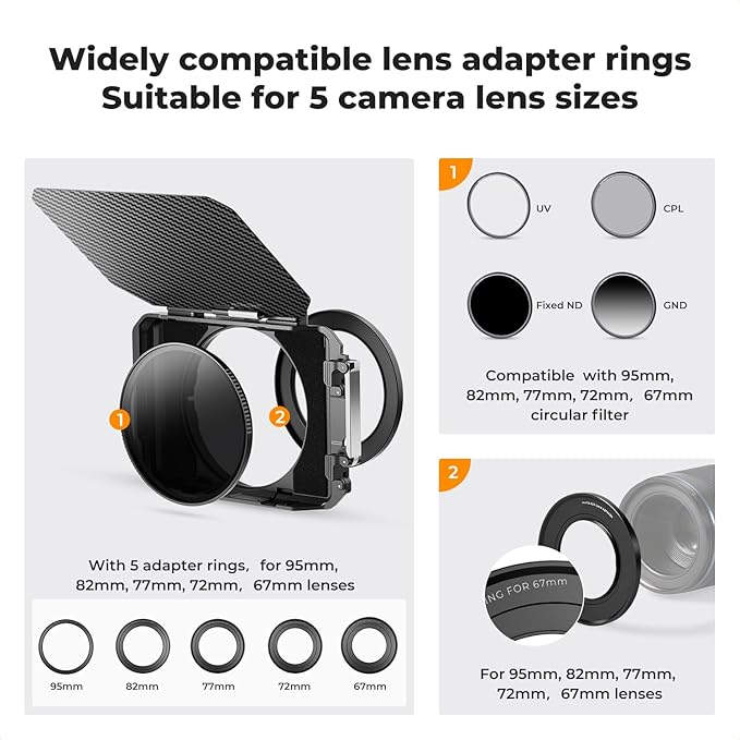 K&F CONCEPT Mini Matte Box +ND8, DSLR Camera Matte Box with Carbon Fiber Top Flag for 67mm/72mm/77mm/82mm/95mm Lenses, with Filter Trays for 4x5.65 & Circular Filter